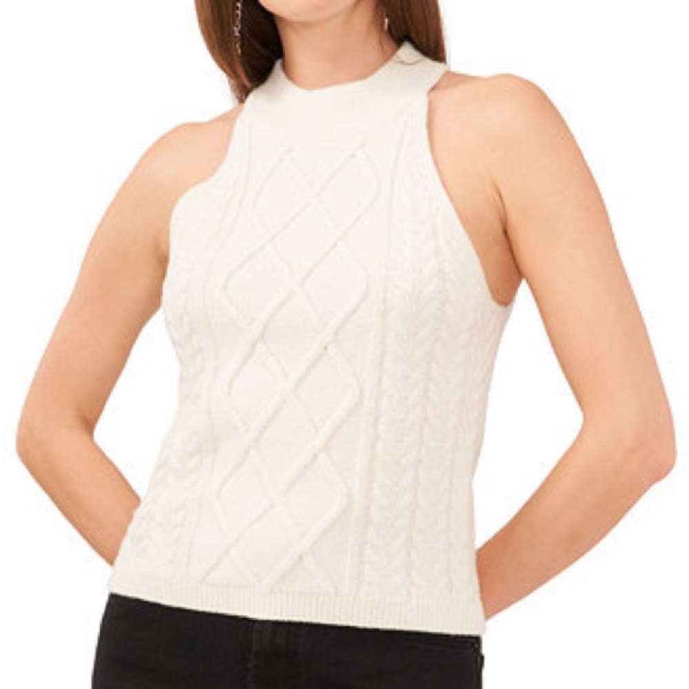 1. STATE White Cable Knit Sleeveless Sweater